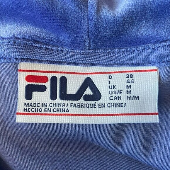 FILA Velour 1/4 Zip Blue Logo Hoodie Womens Medium - Picture 6 of 8